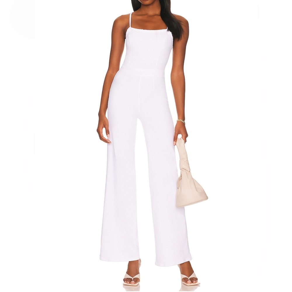 Good American White Tie back denim Jumpsuit
